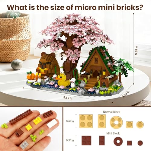 Image of SKY LINE OCEAN Capybara Cherry Blossom Bonsai Tree House Building Set, 2280+ PCS Micro Mini Blocks, Cute Animal Sakura Cabin DIY Kit, Desk Decor Craft Toy for Ages 14+ | 5 Year Structural Warranty