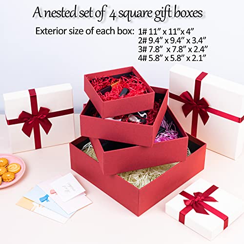 Eerbaier Gift Boxes With Lids For Presents, A Set Of 4 Nested Gift Box, Red Gift Box With Bow, Red Boxes For Gift, Gift Wrap Box Suitable For All Occasions (Red/Cream) #TOP2