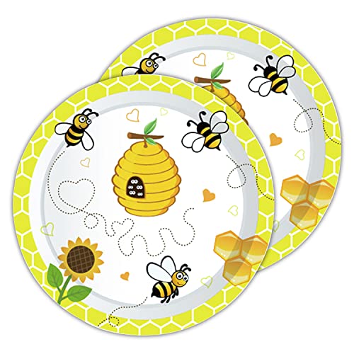 7inch Bumble Bee Party Plates 24pcs Disposable Round Paper Plates for Bee Baby Shower Bumble Bee Birthday Decorations Honey