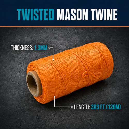 Image of Mason Line String 260FT, 390FT, 780FT, 1500FT, 2300FT, Durable Construction Twine for Laying Bricks, Blocks, Fences in Gardening, DIY & Landscaping Projects (Orange, 393 Ft)