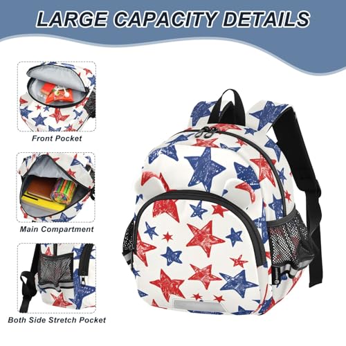4th Of July Stars Toddler Backpack for Girls Boys 3-6, Kids Backpack with Leash, Preschool Kindergarten School Bag Mini Backpack for School Travel4