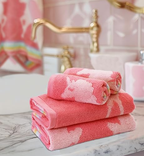 Image of ORIGINAL KIDS Magical Unicorn Washcloths - 12 Pack 100% Cotton Terry Jacquard Wash Cloths - 630 GSM Plush Super Soft Absorbent Gentle Baby Face Towel - Bath Time Travel Daycare - 12 x 12 - Pink Multi