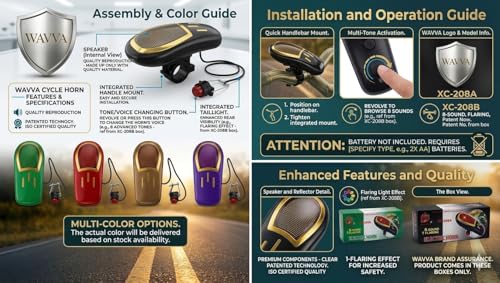 Image of Wavva XC 200B Cycle Horn Bicycle Bell Loud Sound On Handlebar Universal Size. Only Quality Material (Multicolor) (XC 200 B)