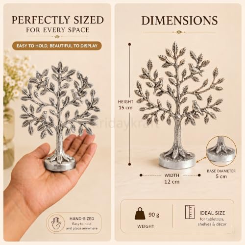 Image of Metal Kalpavriksha Tree for Home Decor - Golden Wish Fulfilling Tree Metal Showpiece for Temple, Vastu, Office Table & Gifting Banyan (No 0 Silver with Box)