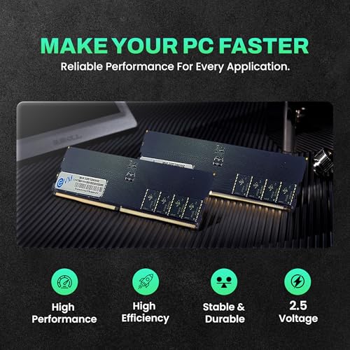 Image of EVM 16GB DDR5 Desktop RAM 5200MHz - High Performance, LongDimm, 288-Pin, 16 Chips, MAC /Intel /AMD Compatible - Ideal for Editing, Gaming, & Work from Home - 10 Years Warranty (EVMT16G5200U88P)
