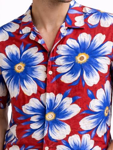 Image of Veirdo Men's Printed Camp Collar Shirt, Oversized Fit, Short Sleeve Casual Resort Wear, Button-Down Summer Shirt for Men, Cotton Fabric (Sizes S to 2XL)