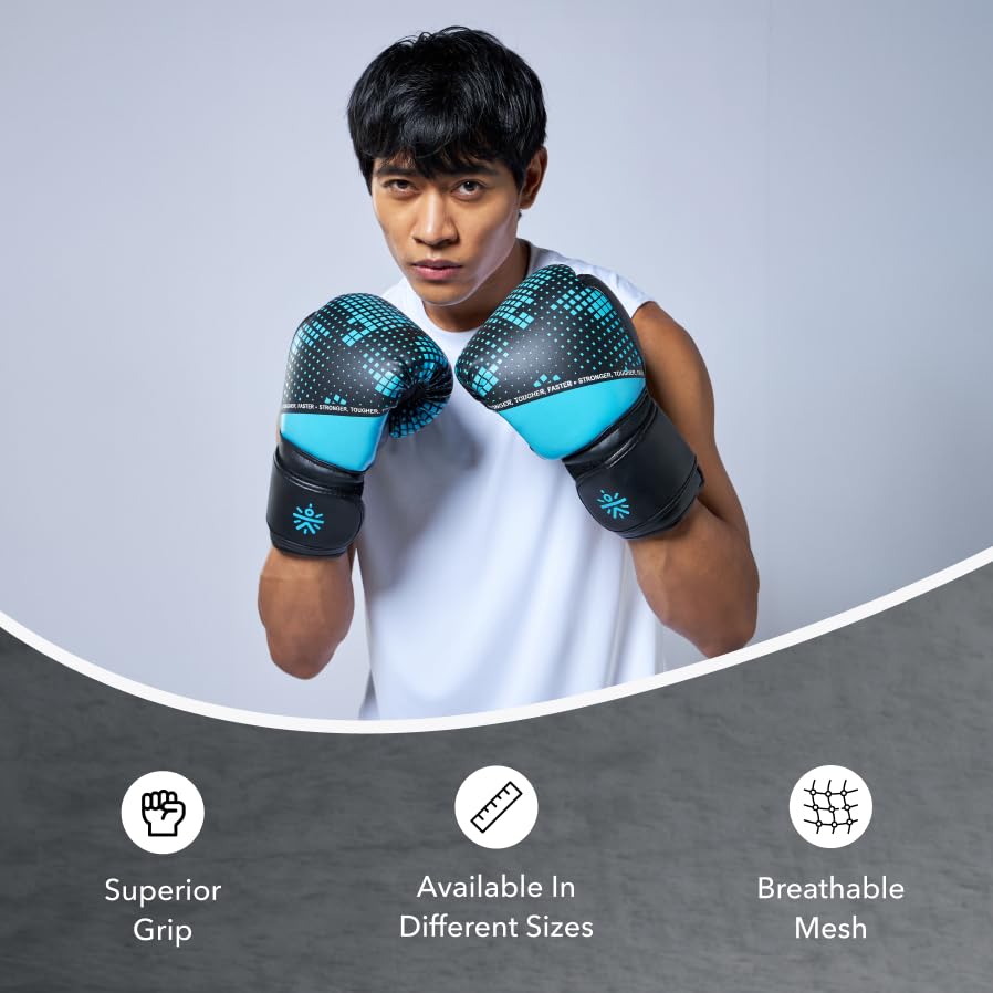 Image of Cult Premium Leather Boxing Gloves for Men & Women - 10 Oz High-Density PU Padding, Wrist Support & Antimicrobial Lining - Ideal for Boxing, Kickboxing, Muay Thai & MMA - Blue & White