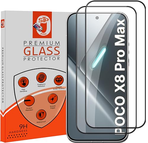 Image of STP FEEL Premium HD+ Tempered Glass Screen Protector Guard Compatible For Poco X8 Pro Max 5G (Ultrasonic Fingerprint Supported) (6.83 Inch, Pack of 2) | Edge to Edge Coverage