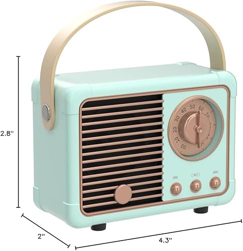 Miniatura 9 de Baolira Mini altavoz Bluetooth retro vintage inalámbrico, altavoz azul con sonido estéreo cristalino rico bajo, altavoz portátil retro para iPhone,