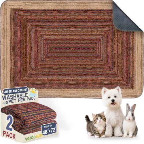Image of Washable Pee Pads for Dogs, Reusable Puppy Potty Training Pads, Ultra-Absorbent Thick Waterproof Leak-Proof Non-Slip Pads & Mat for Crate, Playpen, Floor, Whelping & Housebreaking , 2 Pack 48 inchx72 inch