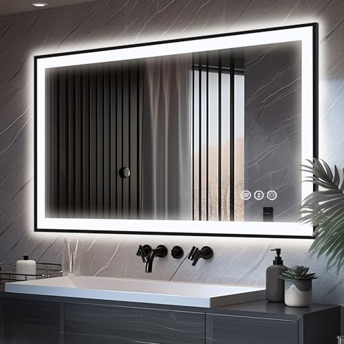 EchosLife 48x30 LED Bathroom Mirror - Black Aluminum Framed by EchosLife - Used condition - US$176.23