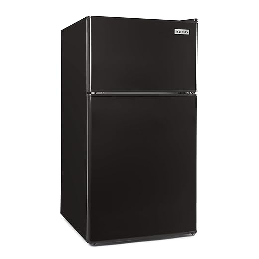 Igloo 3.2 Cu.Ft. Double Door Compact Refrigerator with Freezer - Slide Out Glass Shelf, Perfect for Homes, Offices, Dorms - Black