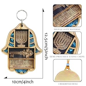 Jewish Wooden Hamsa Menorah Blessing for Home - Good Luck Wall Decor with Simulated Turquoise Jewish Wooden Hamsa Menorah Blessing for Home Good Luck Wall Decor with Simulated Turquoise