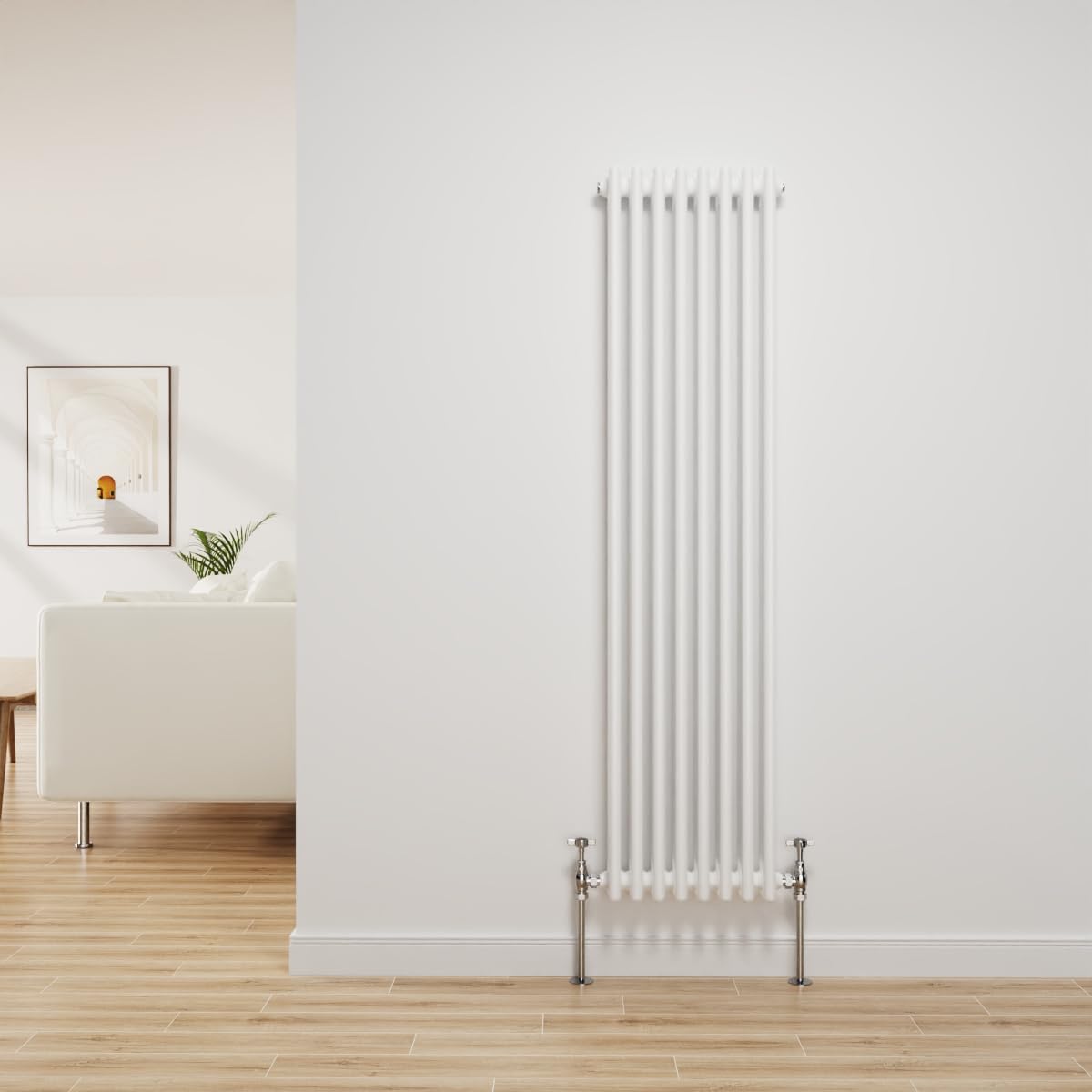 NRG Traditional Radiator Gloss White Cast Iron 3 Column Vertical Central Heating Bathroom Radiators 1500x382mm — image 1