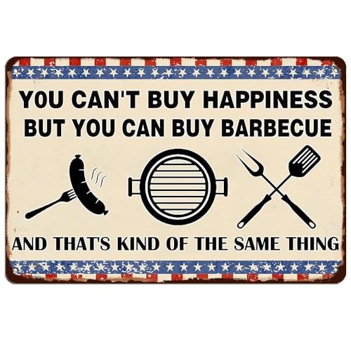 Generic Funny BBQ Rules Metal Tin Sign You Can't Buy Happiness But You Can Buy Barbecue And That's Kind of the Same Thing Rustic BBQ Signs for Home Kitchen Pubs Lake House 8x12 Inch