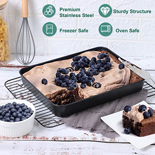 Lianyu Baking Pan With Lid, 12⅖ X 9¾ X 2 Inch Stainless Steel Square Rectangle Cake Pan, Black Nonstick Roasting Lasagna Pan For Brownie Bread Chicken, 2 Pans + 2 Lids, Stackable & Oven Safe #TOP3