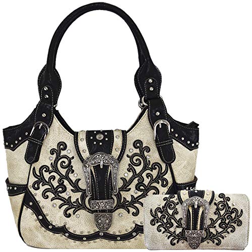 Western Style Tooled Leather Buckle Conceal Carry Purse Country Handbag
