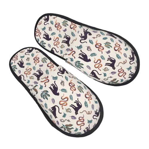 Black Cat And Snake Print Women Slippers Home Furry Shoes Keep Men Couples Shoes Warm For Women-2