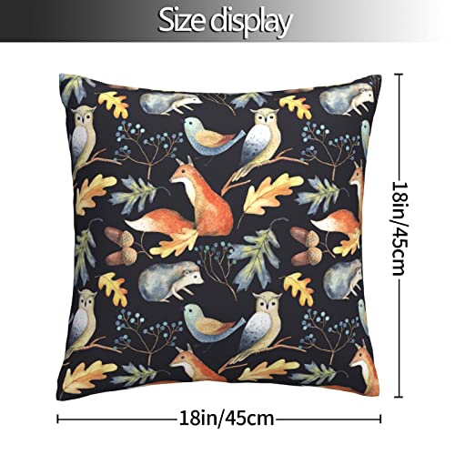 Varun Throw Pillow Covers Owl Fox Forest Animals Hedgehog Leaves Pattern Square Pillowcase For Home Decor Sofa Car Bedroom Pillow Case 18X18Inch #TOP4