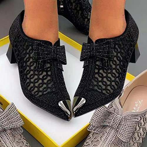 Hbeylia Dress Boots For Women Ladies Sexy Fashion Breathable Glitter Lace Hollow Out Pointed Toe Chunky Block Mid Heels Ankle Booties With Side Zipper Dressy Pump Short Boots For Wedding Party Favor2