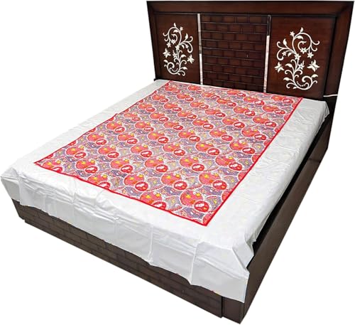 Image of Waterproof PVC Plastic Mattress Protector Double Bed Flat Bedsheet with Elastic for Babies Girls & Boys (Pink Printed)