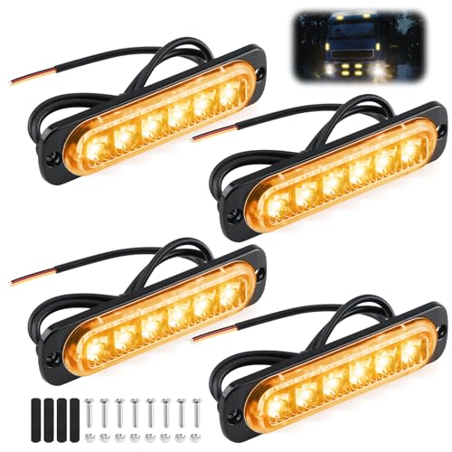 Pmqs 4 Stück 6 LED Frontblitzer, Frontblitzer Orange 12V/24V, Blinklicht Stroboskop Warnlicht, Led Warnleuchte für Truck Traktor LKW Auto Emergency Gabelstapler