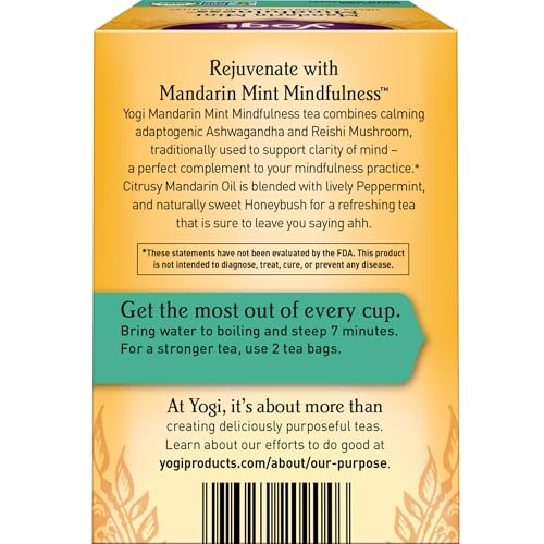 Yogi Tea Mandarin Mint Mindfulness – Organic herbal tea with Ashwagandha & Reishi (6 packs)