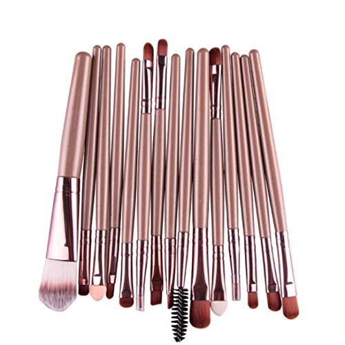 Mosunx 15 pcs/Sets Makeup Brush Set tools Make-up Toiletry Make Up Brush Set (Gold)