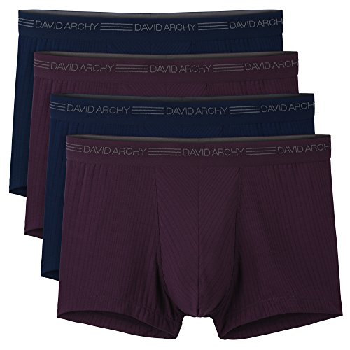 DAVID ARCHY Men's 4 Pack Micro Modal Drop Needle Underwear Soft Breathable Trunks (L, Wine/Navy)