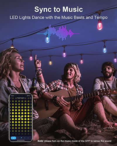 Xmcosy+ Patio Lights, 49Ft Smart Outdoor String Lights Rgbw, 15 Led Bulbs, App & Wifi Control, Compatible With Alexa, Ip65 Waterproof String Lights For Outside, Color Changing Outdoor Patio Lights #TOP3