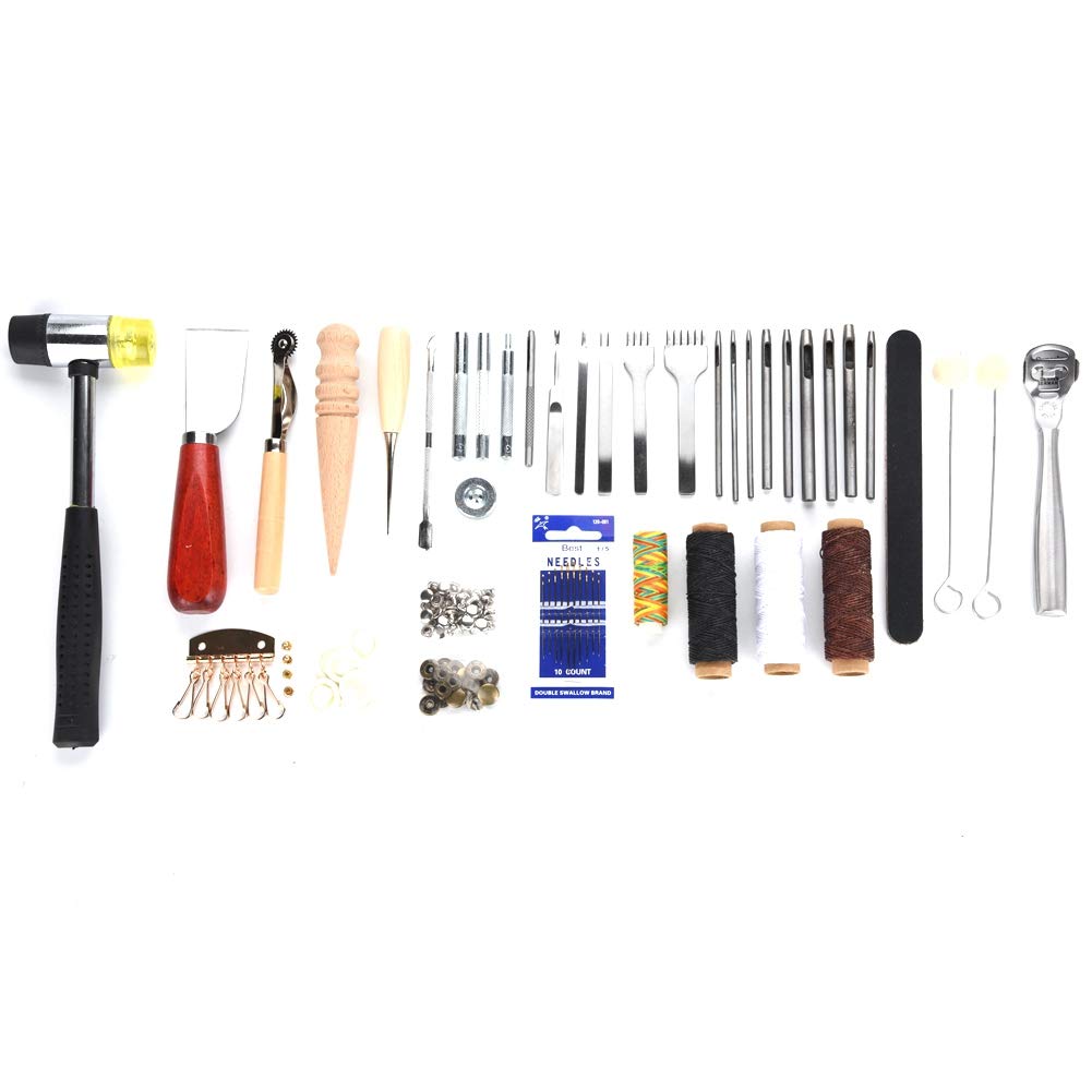 42 Pezzi Strumenti Artigianali in Pelle Punch Kit Cucitura Lavoro Scanalatrice Set da Cucito Kit Artigianale in Pelle Professionale per Progetti Artigianali in Pelle Fai da