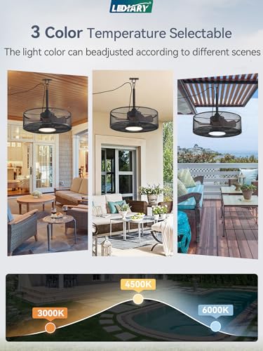 LEDIARY Gazebo Fan,Outdoor Ceiling Fan with Light for Patios and Remote, IP65 Waterproof Plug in Ceiling Fans with Hanging Hook,6 Speeds, 3CCT, Black Ceiling Fan for Porch, Pergola, Canopy - Image 3