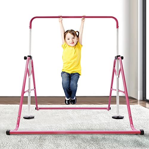 CHALIGHT Gymnastics Bar for Kids Gymnastics Horizontal Bar Kids Home Gym Folding Training Equipment with Adjustable Height High Bar Gymnastic Equipment for Kids Junior Training at Home