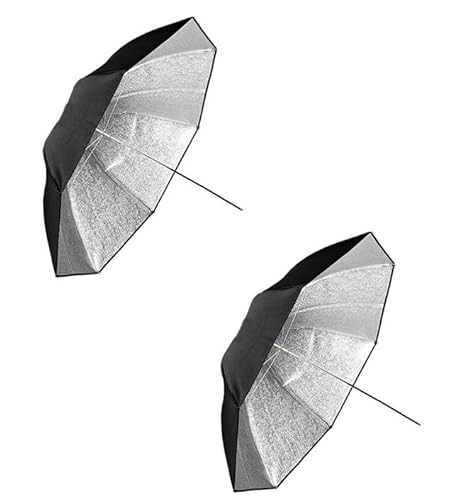 2 OMBRELLI OMBRELLINI Ombrello NERO INTERNO ARGENTO ARGENTATO diffusore DIAMETRO 84 centimetri ombrellino flash luce studio