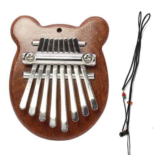 Image of Uenhoy Mini Wood Kalimba Thumb Piano 8 Keys Finger Thumb Piano, Bear | Musical Instruments, Portable Wooden Mbira Finger Piano for Piano Beginners
