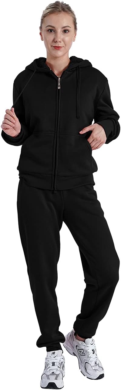 TanBridge Womens 2 Piece Sweatsuit Set Sherpa Lined Fleece Jogger Outfit Hoodie & Sweatpants Set - Image 4