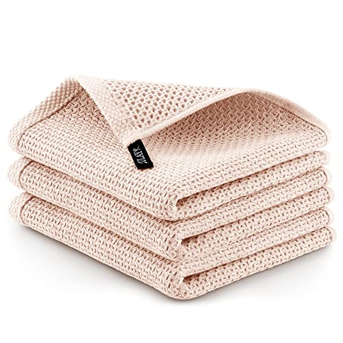 Zulay Kitchen Towels 3 Pack 100% Cotton Waffle Weave - 12X12” Super Absorbent Dish Towels For Kitchen - Reusable Kitchen Towels For Washing Dishes, Household Cleaning, Commercial Use (Beige) #TOP23