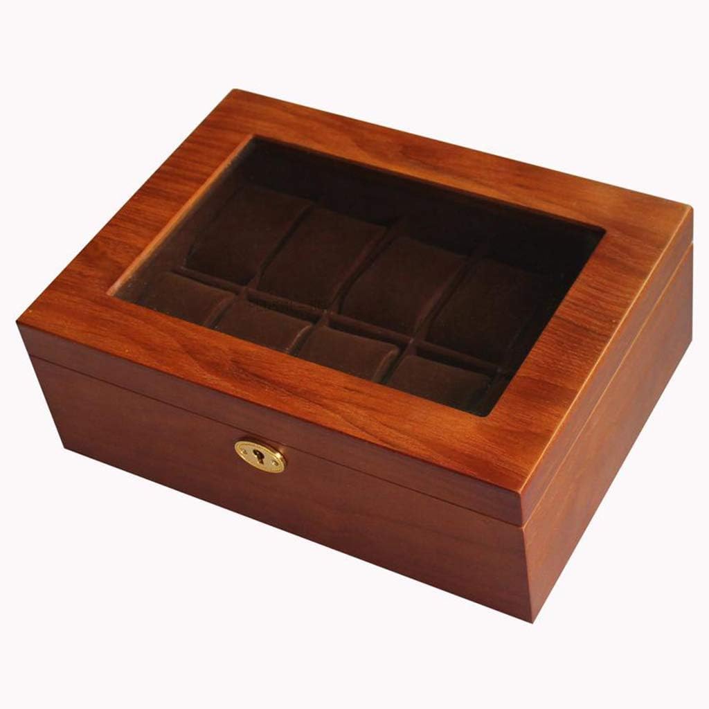 Caja de reloj de madera con 10 ranuras, caja de almacenamiento de lujo para joyas, organizador con 10 almohadas