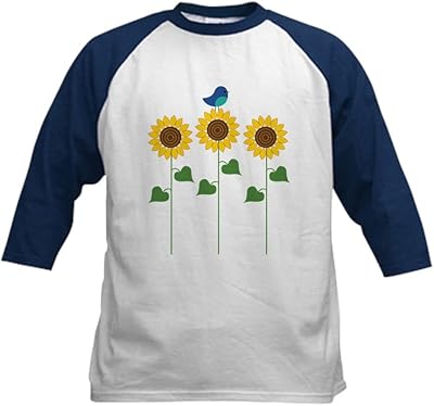 CafePress Sunflower Garden Bird Baseball Jersey Kids Cotton Baseball Jersey, 3/4 Raglan Sleeve Shirt Navy/White