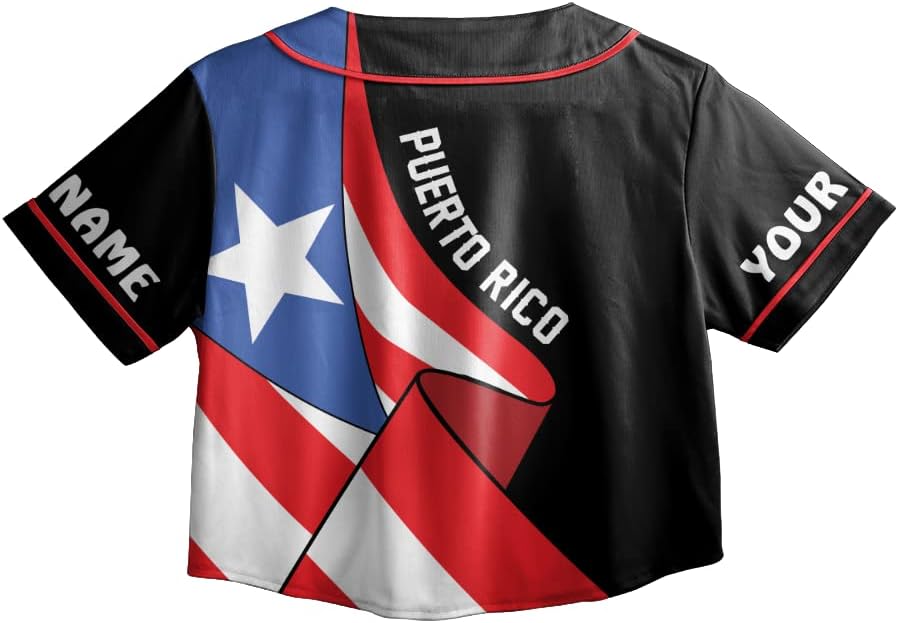 ThuhaTree Store Personalized Name Sports Puerto Rico Lovers AOP Crop Top Baseball Jersey XS-XL (Style 7)