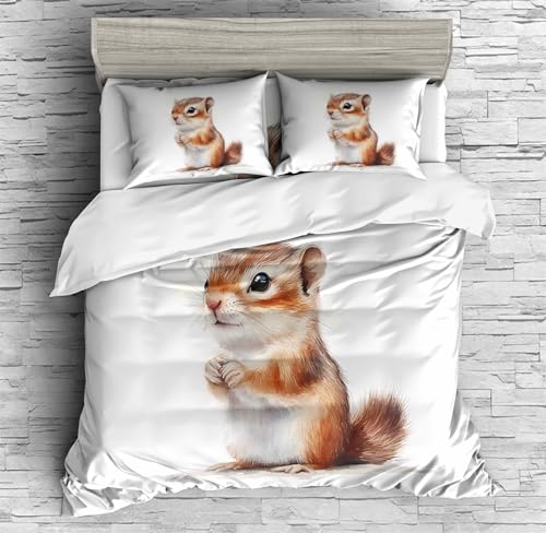 REALIN Cartoon Chipmunk Themed Duvet Cover Set Nature Chipmunk Animal Bedding Girl Boy Kids Bed Sets 3/4PCS Quilt Covers/Sheets/Pillow Shams,Twin/Full/Queen/King (A,Twin-172x218cm-3PCS)