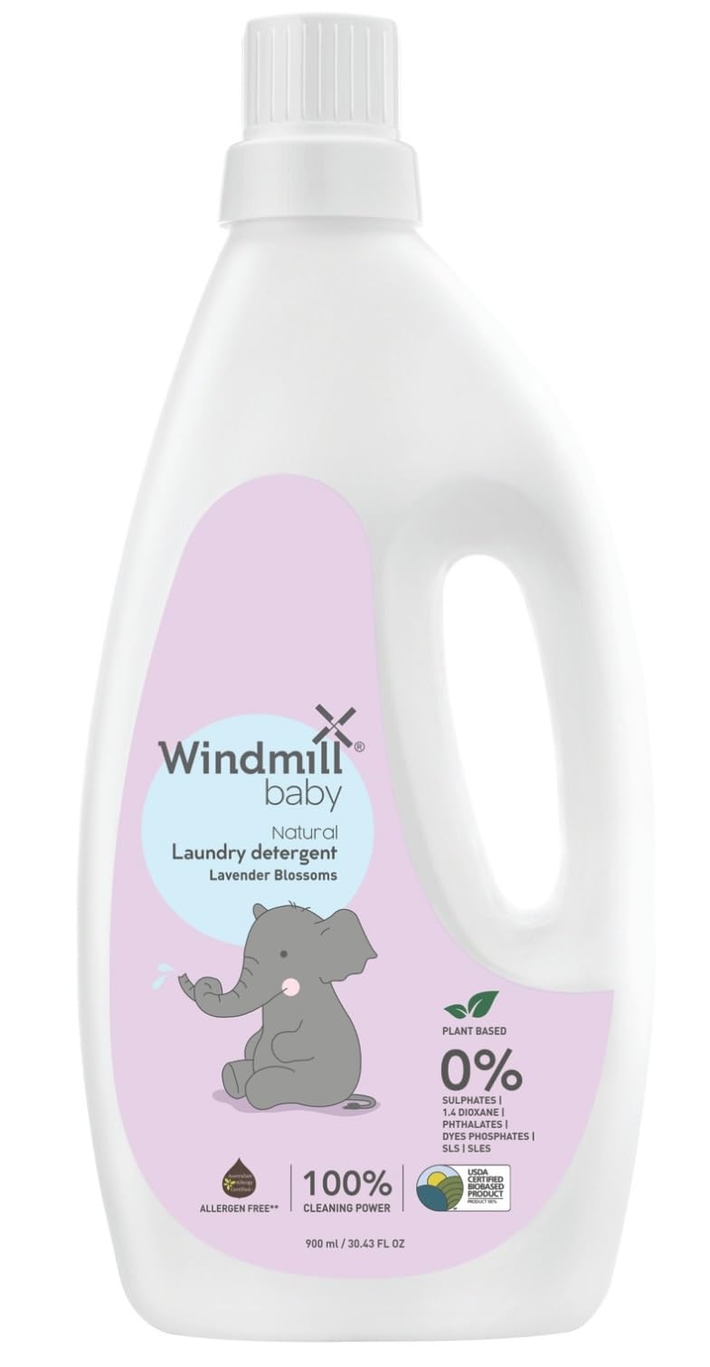 Windmill baby Natural Plant Based Laundry Detergent Liquid, USDA Certified, Allergen Free, Gentle with Bio-Enzymes, Lavender Blossoms - 900ml