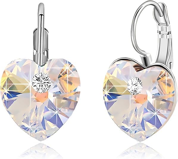 Austrian Crystal Heart Drop Leverback Earrings for Women 14K Rose Gold Plated Hypoallergenic Jewelry - Image 7