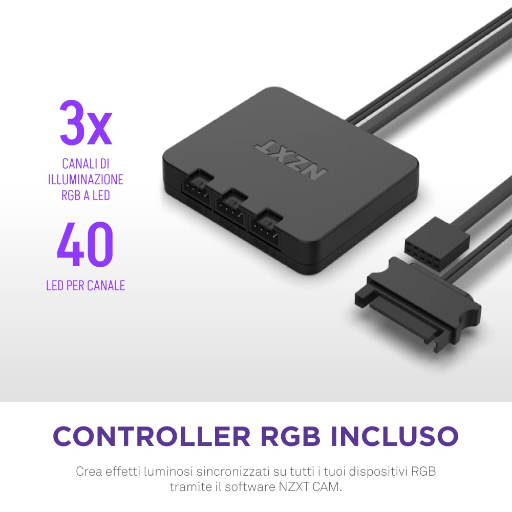 NZXT F140 RGB Duo Twin Pack - RF-D14DF-B1-2 ventole RGB a due lati da 140 mm con controller – 20 LED indirizzabili individualmente – Flusso d'aria e pressione statica bilanciati – Nero