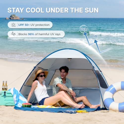 Image of EchoSmile Pop Up Tent for 4 Person Family, Beach Tent Sun Shelter with UPF 50+ UV Protection & Waterproof, Lightweight & Easy Automatic Setup Portable Cabana for Outdoor Travel (Light Blue)