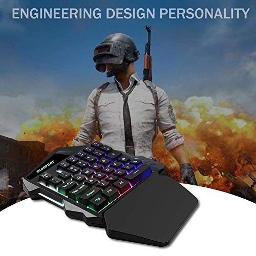 Image of G94 One Hand RGB Gaming Keyboard, USB Wired Rainbow Single Hand Keyboard with Wrist Rest Support, Multimedia Keys, Backlit Ergonomic Mechanical Feeling Keyboard for Game