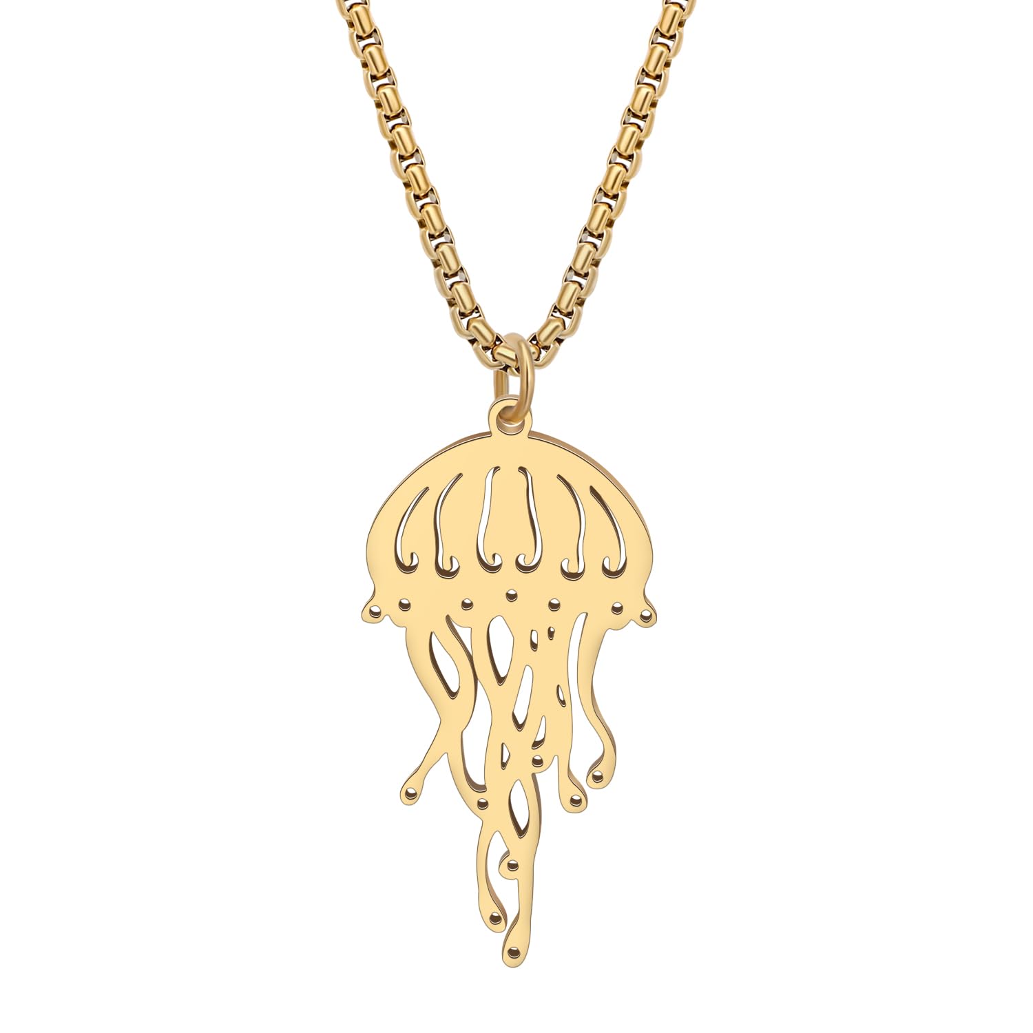 RAIDIN Stainless Steel 18K Gold Silver Plated Sea Life Jellyfish Necklace Pendant for Women Cute Ocean Animal Necklaces Jewelry for Gifts Party