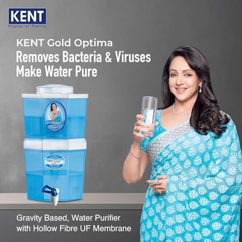 Image of KENT Gold Optima Gravity Water Purifier | UF Technology Based | Non-Electric & Chemical Free | Counter Top | 5L Top + 5L Bottom Storage | White
