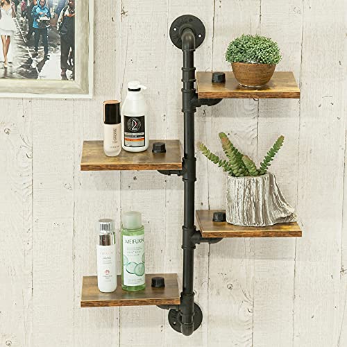Botaoyiyi Pipe Shelf, Industrial Pipe Shelving, 4 Tier Wall Book Shelf Corner Shelves With Wood Planks Wall Mounted Metal Floating Farmhouse Wall Rustic Decor Bookcase For Bathroom Bedroom Living Room #TOP1