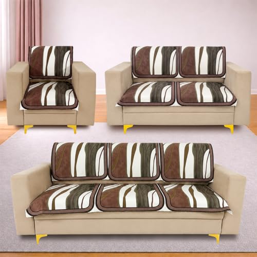 Image of Homerz Premium 'Luxe Series' Holland Velvet Sofa Cover | Smooth Finish | Anti-Skid Fleece Backing | Soft Touch Couch Protector for Living Room (Ocean Crest, 6 (3+2+1) Seater, Seat Cover with Backrest)